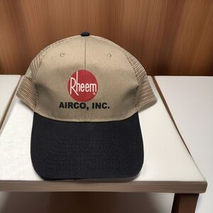 Rheem Airco, Inc. Vintage Trucker Hat Cap Tan Brown Mesh Adjustable Strap HVAC